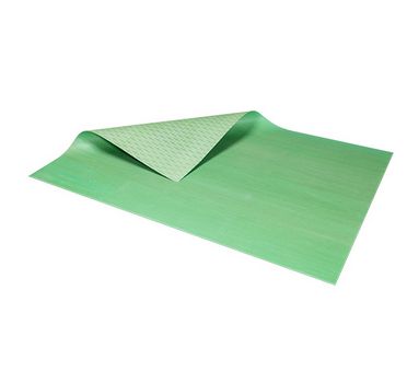 Das Bild zeigt eine rechteckige Dichtungsplatte aus hellgrünem Klingersil C-4300, wobei eine Ecke umgeschlagen ist und die innere, helle Seite ein feines Rauten- oder Wabenmuster aufweist.