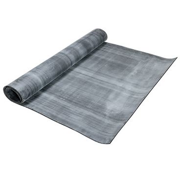 Das Bild zeigt eine Rolle aus talkumiertem schwarzem EPDM, die teilweise abgerollt ist und auf einem weißen Hintergrund liegt.