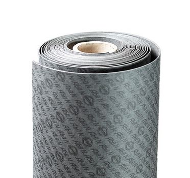Das Bild zeigt eine Rolle aus bedrucktem, dunkelgrauem Abil-N, die auf einem weißen Hintergrund liegt.